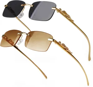 Vintage Rimless Rectangle Sunglasses for Women Men,Trendy Gold Metal Frameless Square Sun Glasses Transparent Eyewear