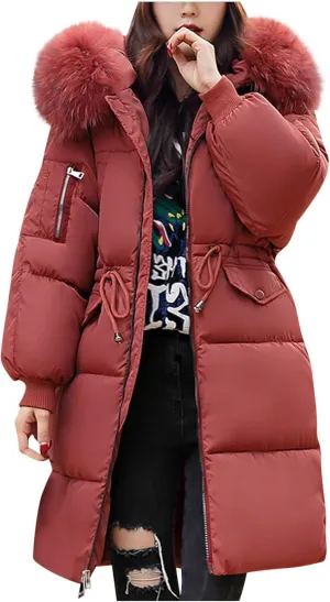 Winter Coats for Women 2024 Warm Parka Jackets Coat Long Quilted Puffer Jacket Waterproof Thick Jacket with Fur Hood