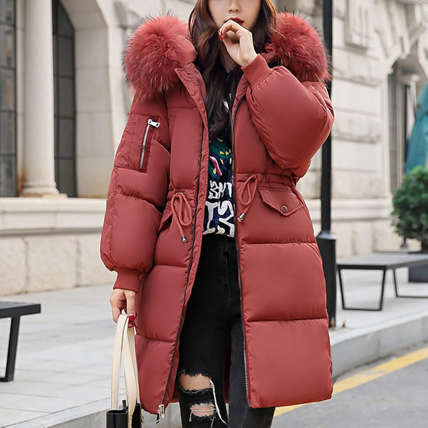 Winter Coats for Women 2024 Warm Parka Jackets Coat Long Quilted Puffer Jacket Waterproof Thick Jacket with Fur Hood