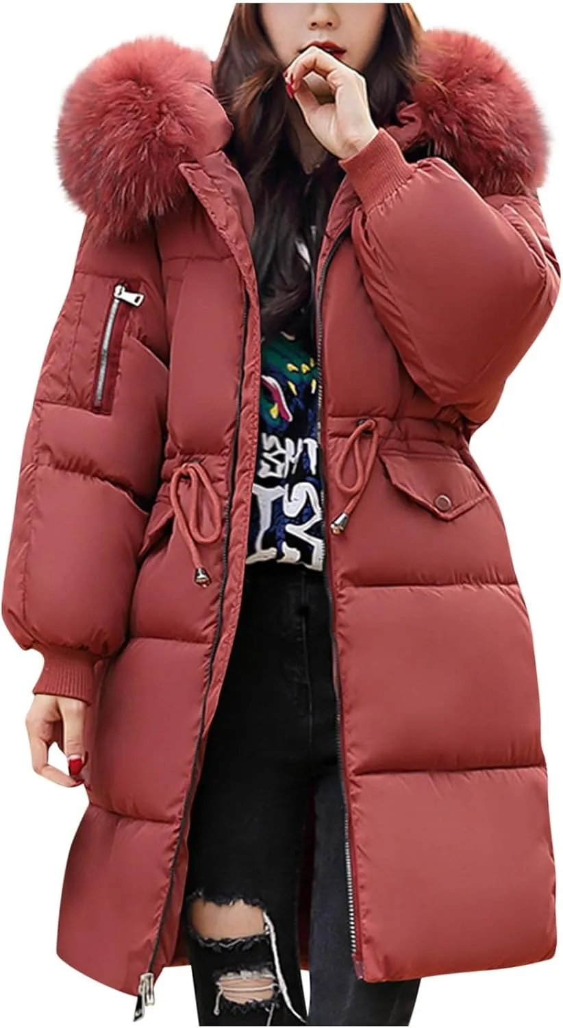 Winter Coats for Women 2024 Warm Parka Jackets Coat Long Quilted Puffer Jacket Waterproof Thick Jacket with Fur Hood