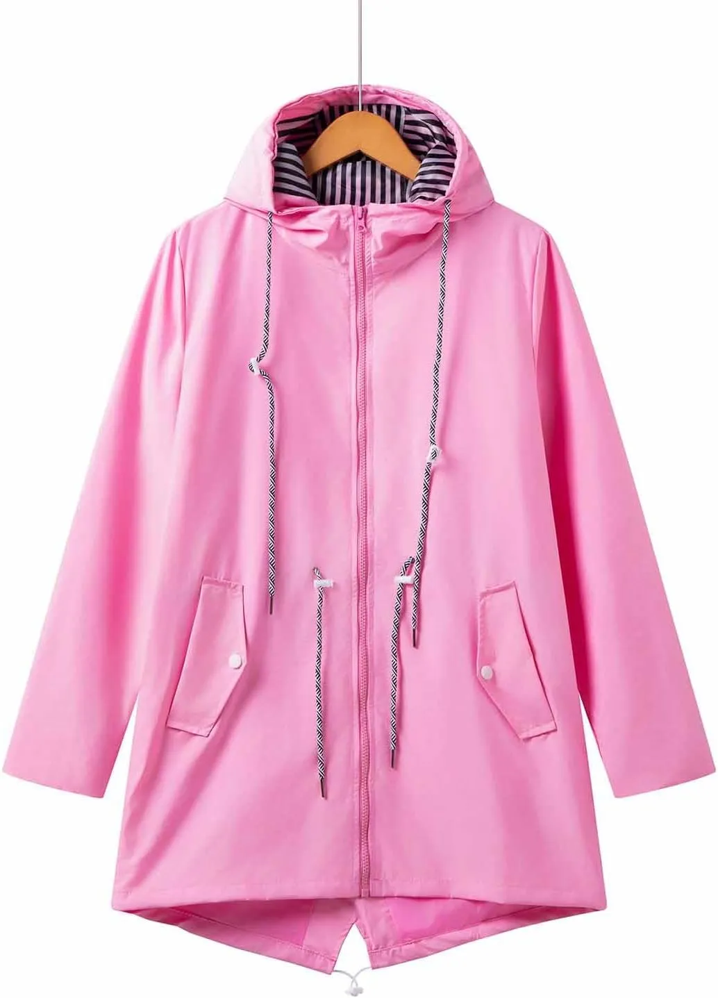 Women Casual Ligtweight Military Jackets Anorak Utility Drawstring Waist Hoodie Zip Up Fall Rain Jackets with Pockets