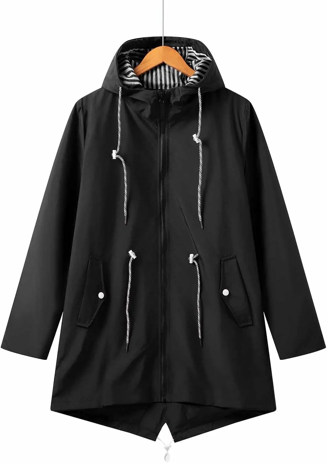 Women Casual Ligtweight Military Jackets Anorak Utility Drawstring Waist Hoodie Zip Up Fall Rain Jackets with Pockets