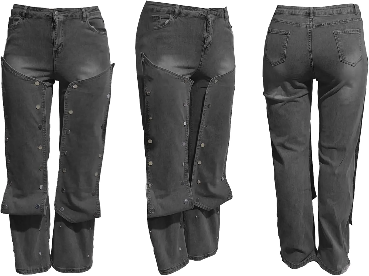 Women Detachable Straight Leg Jeans Y2k High Waisted Cargo Jeans Patchwork Denim Pants