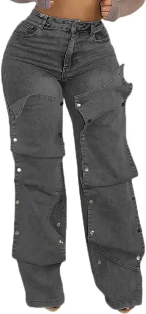 Women Detachable Straight Leg Jeans Y2k High Waisted Cargo Jeans Patchwork Denim Pants