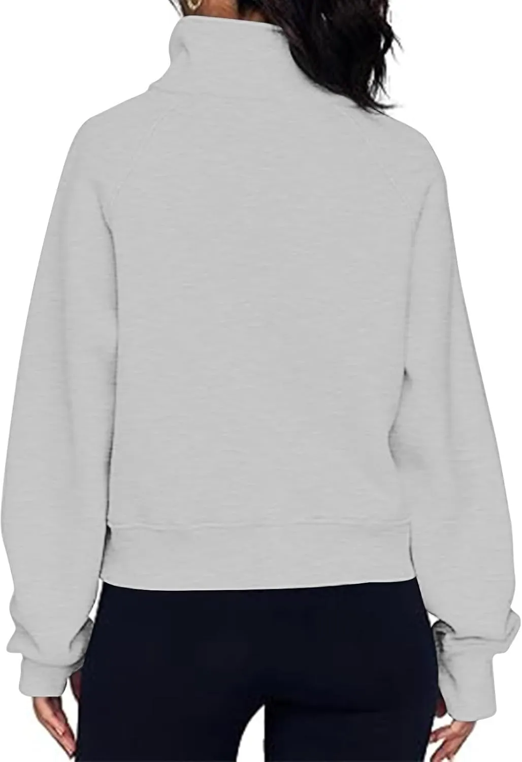Women Half Zip Hooded Sweatshirt Thumb Hole Hoodie Pullover with Kangaroo Pocket Raglan Sleeve Quarter Zipper Hoodie