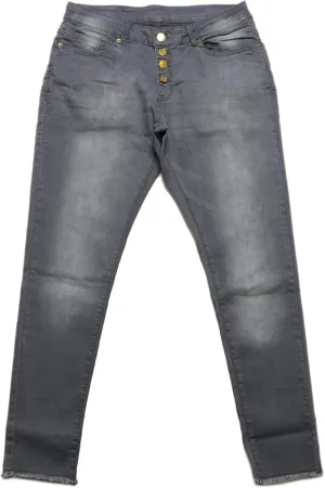 Women High Waist Skinny Stretch Jeans - Womens Skinny Jeans High Waisted - Four Button Front Closure Women Jeans - Gray Colored Jeans - Stretch Jeans for Women (X-Large)