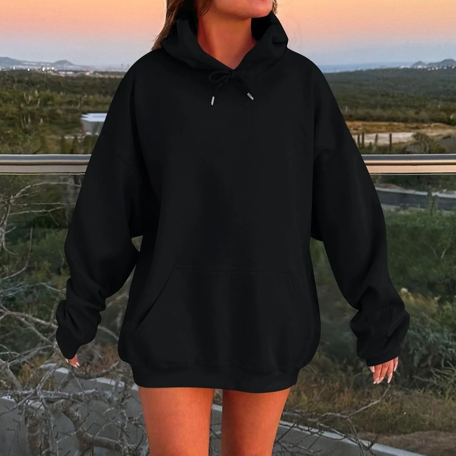 Women Hoodies Dress Long Sleeve Tunic Dress Striped Hooded Sweatshirts Dress Casual Oversized Sweatshirts with Pocket