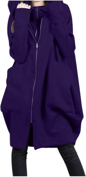 Women Long Hoodies Oversized Zip Up Tunic Coats Outerwear Longline Jackets Long Sleeve Cardigan with Pockets