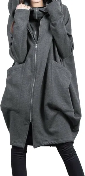 Women Long Hoodies Oversized Zip Up Tunic Coats Outerwear Longline Jackets Long Sleeve Cardigan with Pockets