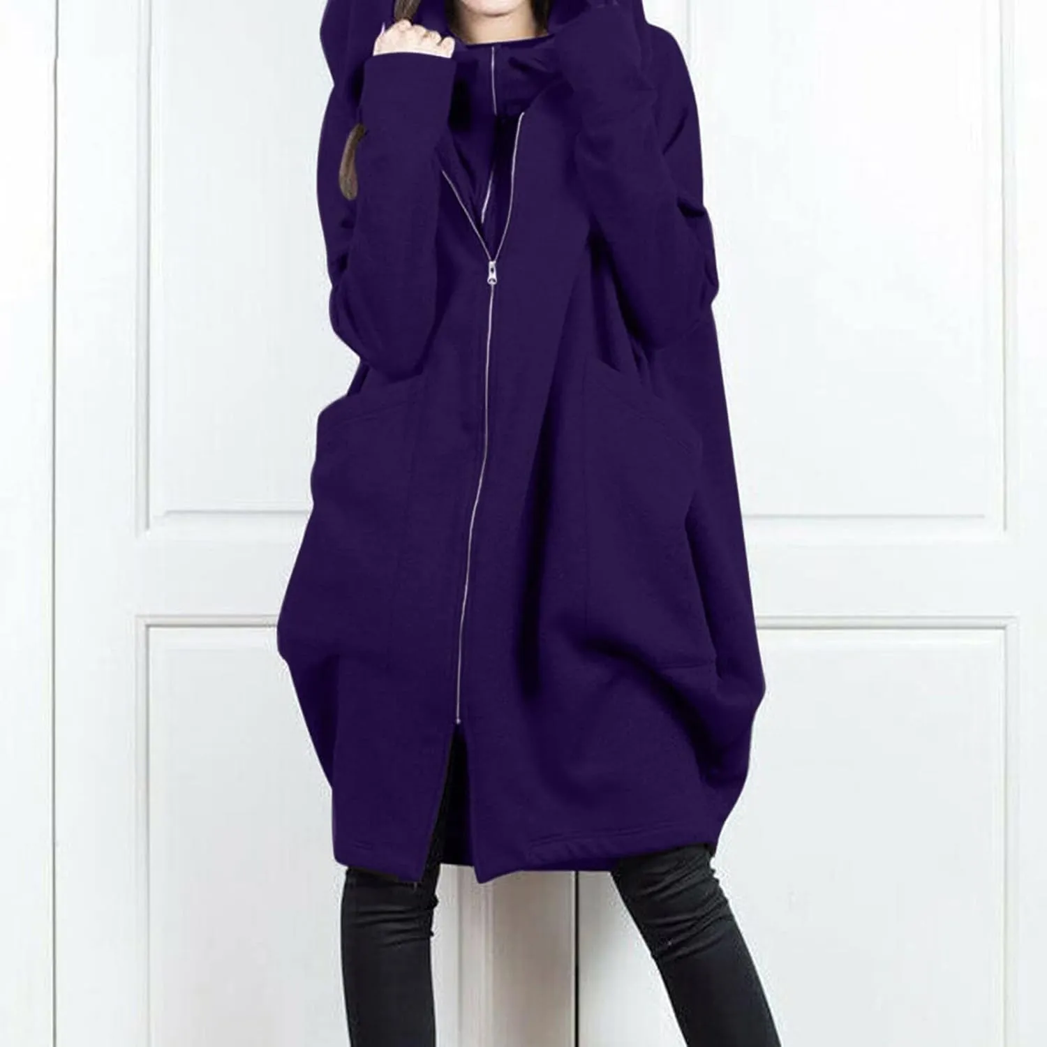 Women Long Hoodies Oversized Zip Up Tunic Coats Outerwear Longline Jackets Long Sleeve Cardigan with Pockets