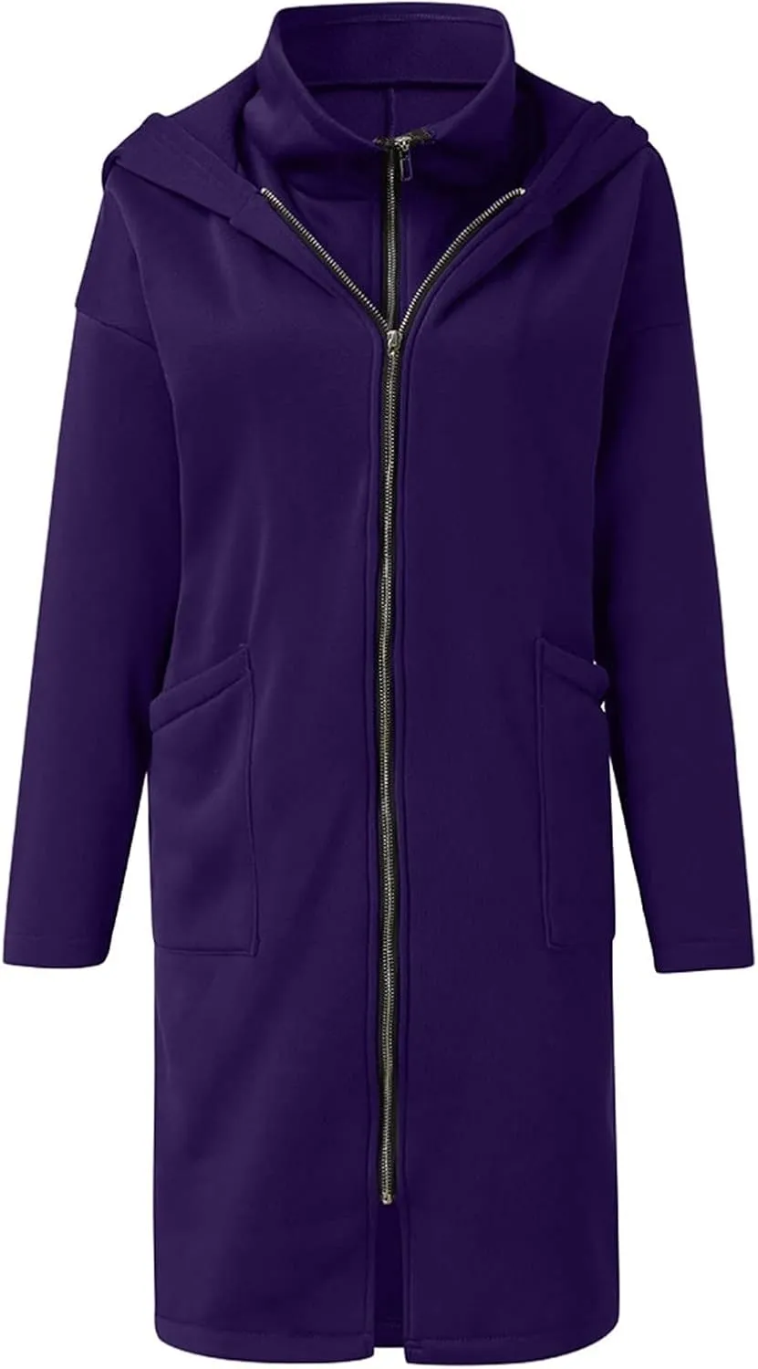 Women Long Hoodies Oversized Zip Up Tunic Coats Outerwear Longline Jackets Long Sleeve Cardigan with Pockets