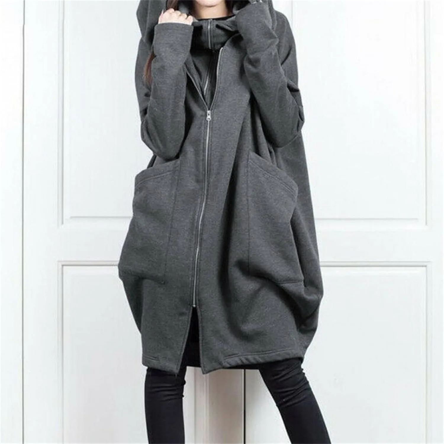 Women Long Hoodies Oversized Zip Up Tunic Coats Outerwear Longline Jackets Long Sleeve Cardigan with Pockets