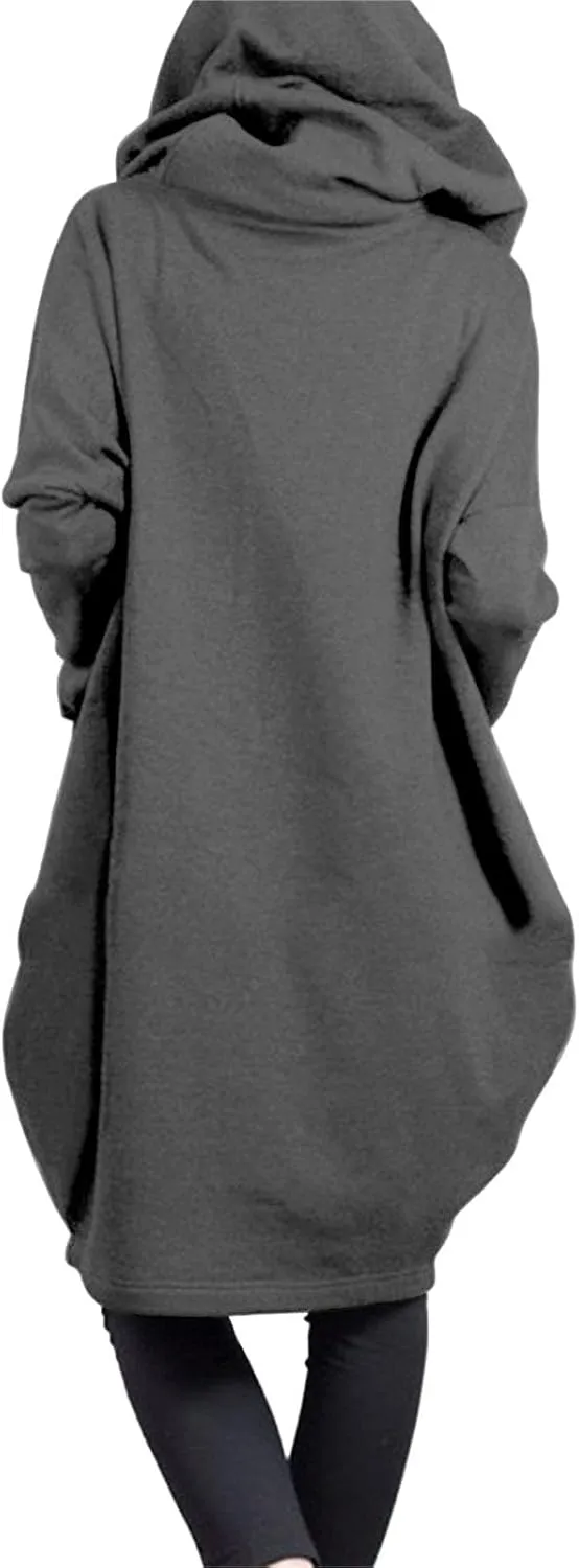 Women Long Hoodies Oversized Zip Up Tunic Coats Outerwear Longline Jackets Long Sleeve Cardigan with Pockets