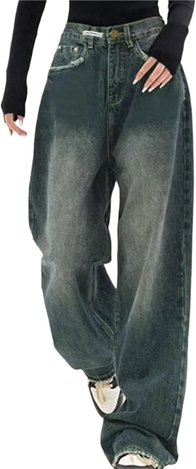 Womens Baggy Jeans, High Waisted Wide Leg Baggy Jean for Women, Stretch Denim Pants, Stretch Boyfriend Jeans