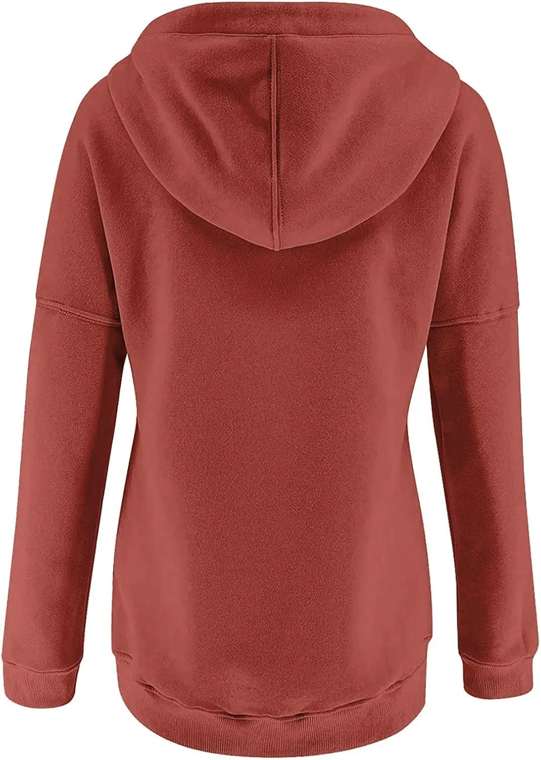 Womens Casual Hoodies Fall Button Long Sleeve Sweatshirts Solid Color Drawstring Pullover Hooded Shirts with Pocket
