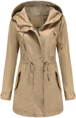 Women's Casual Ligtweight Military Jackets Anorak Utility High Waist Drawstring Zip Up Hood Coat