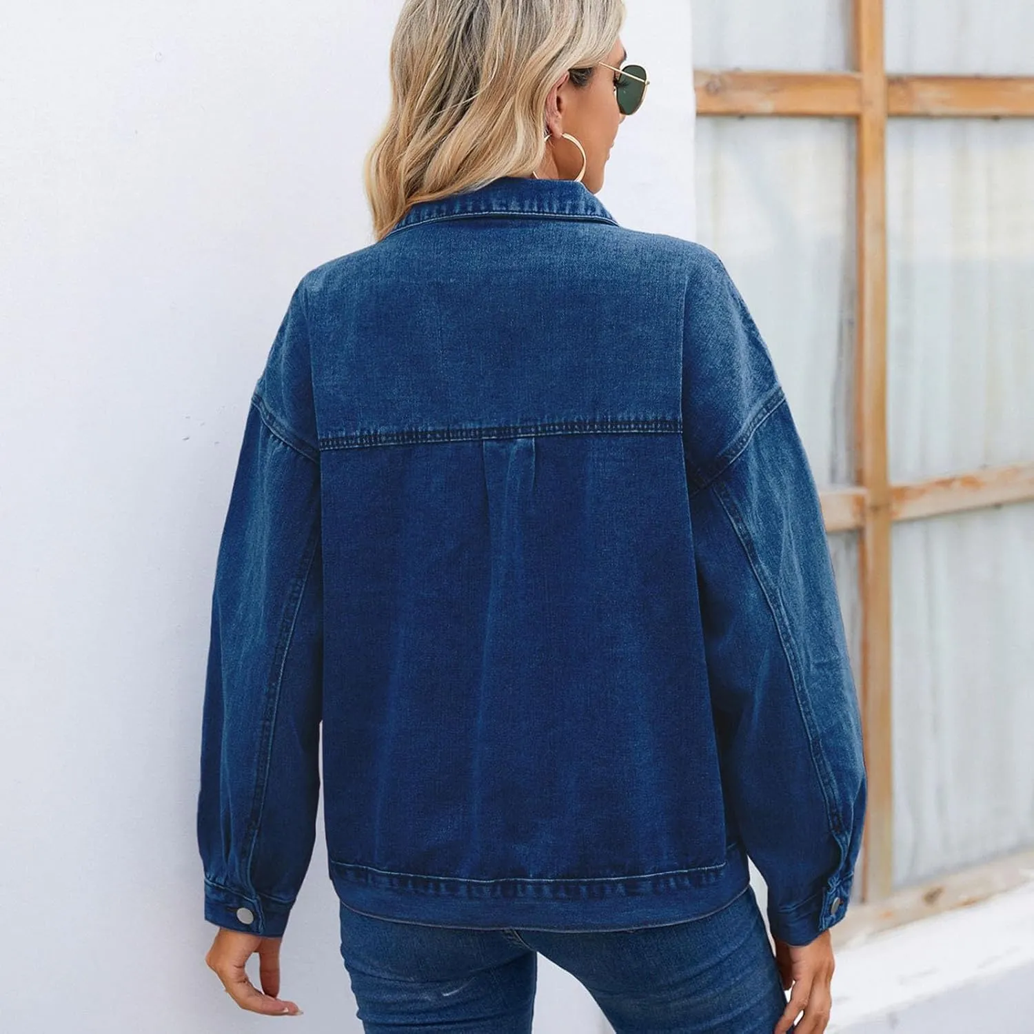 Womens Denim Jacket 2024 Button Up Distressed Jean Jackets Vintage Western Boyfriend Lightweight Coat with Pocket