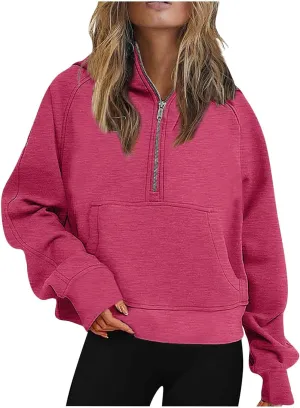 Womens Fall Fashion 2023 Long Sleeve Sweatshirts Cropped Pullover Fleece Quarter Zipper Hoodies Fall Outfits Clothes