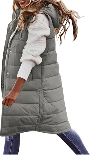 Women's Fashion Leisure Vest Sleek Solid Hooded Sleeveless Gilet for Timeless Denim for Women
