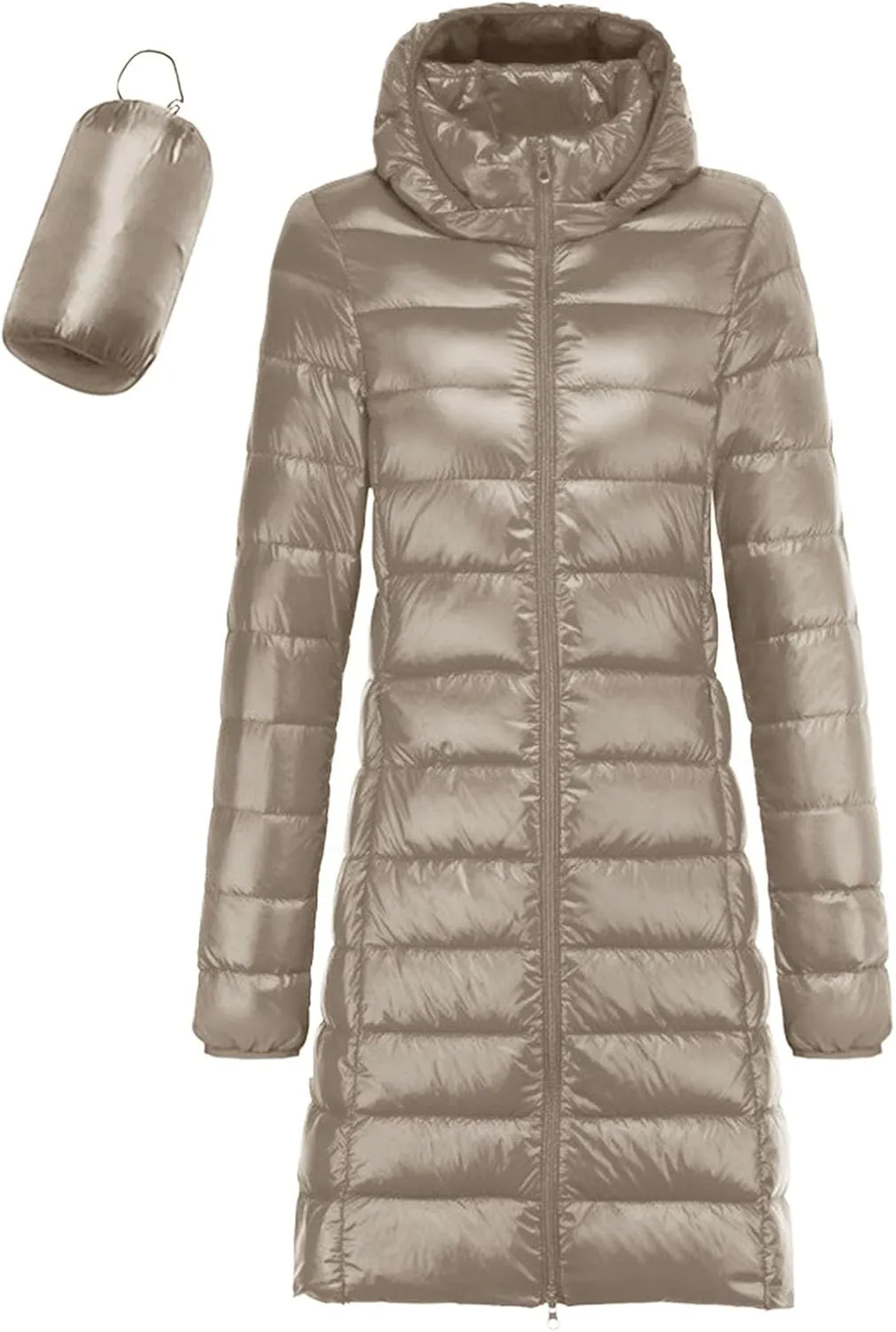 Women's Fashion Winter Packable Down Jacket Plus Size Lightweight Long Down Outerwear Puffer Jacket Hooded Coat