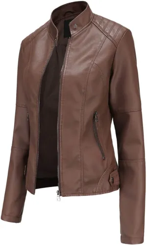 Women's Faux Leather Jacket Plus Size Moto Biker Jacket Bomber Race Car Jacket Zip Up Coat Motorcycle Outerwear