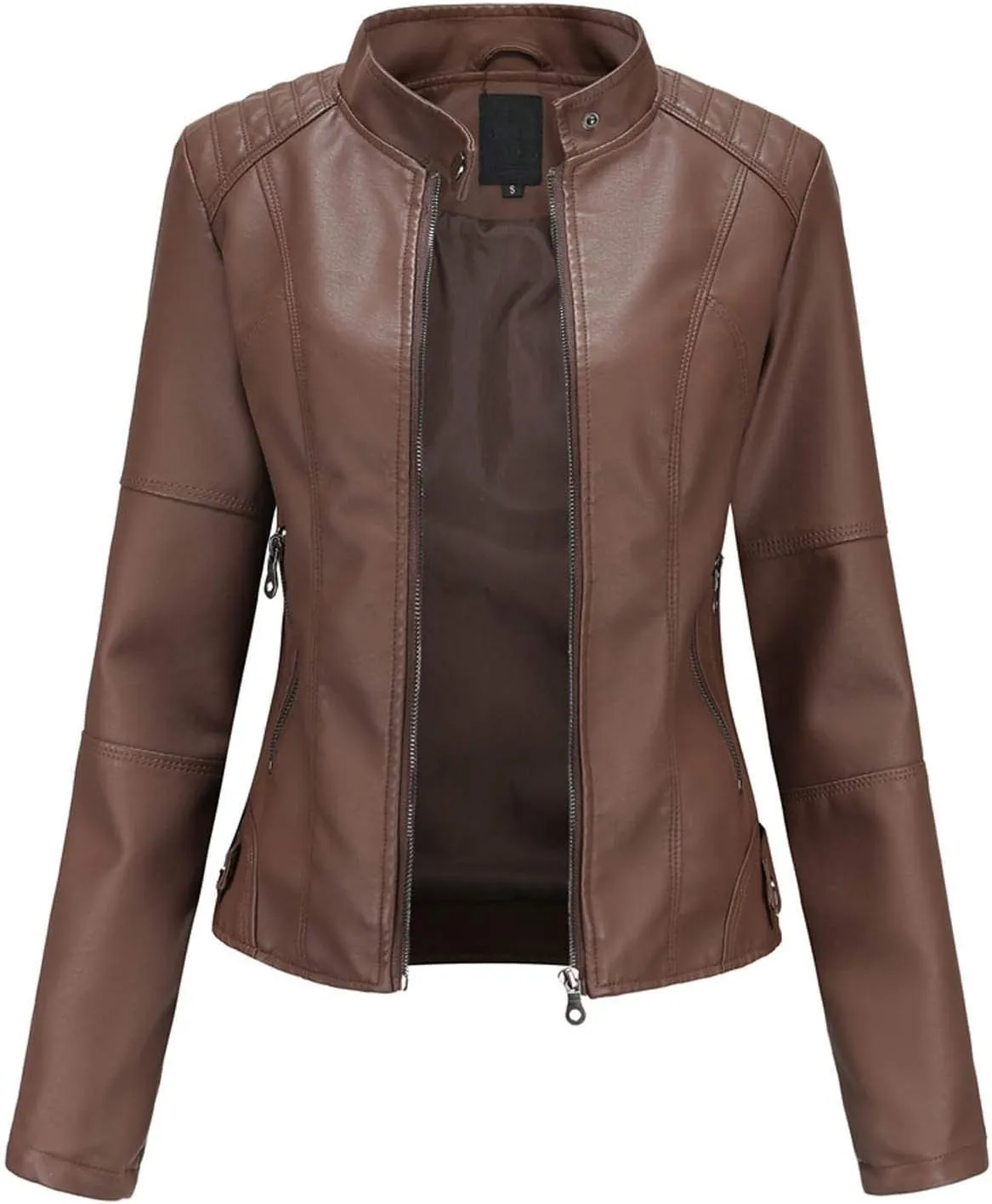 Women's Faux Leather Jacket Plus Size Moto Biker Jacket Bomber Race Car Jacket Zip Up Coat Motorcycle Outerwear