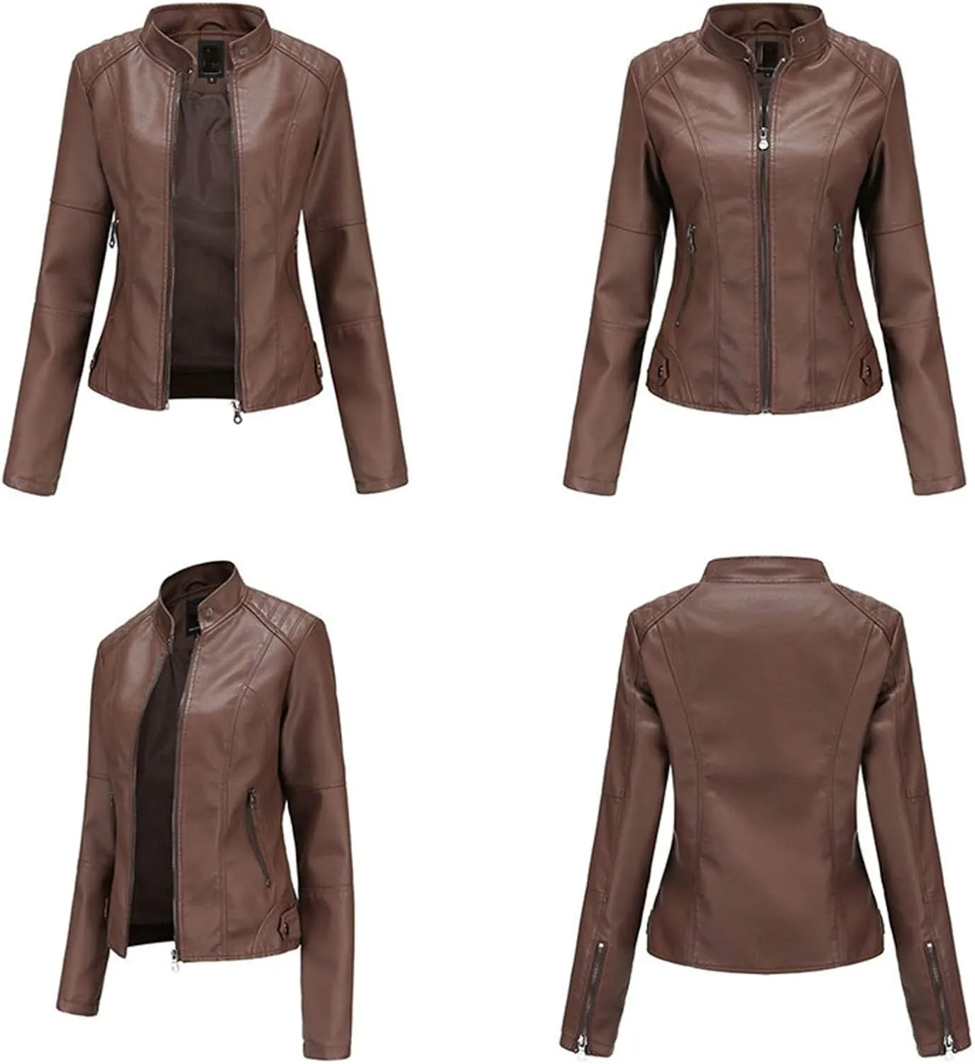 Women's Faux Leather Jacket Plus Size Moto Biker Jacket Bomber Race Car Jacket Zip Up Coat Motorcycle Outerwear