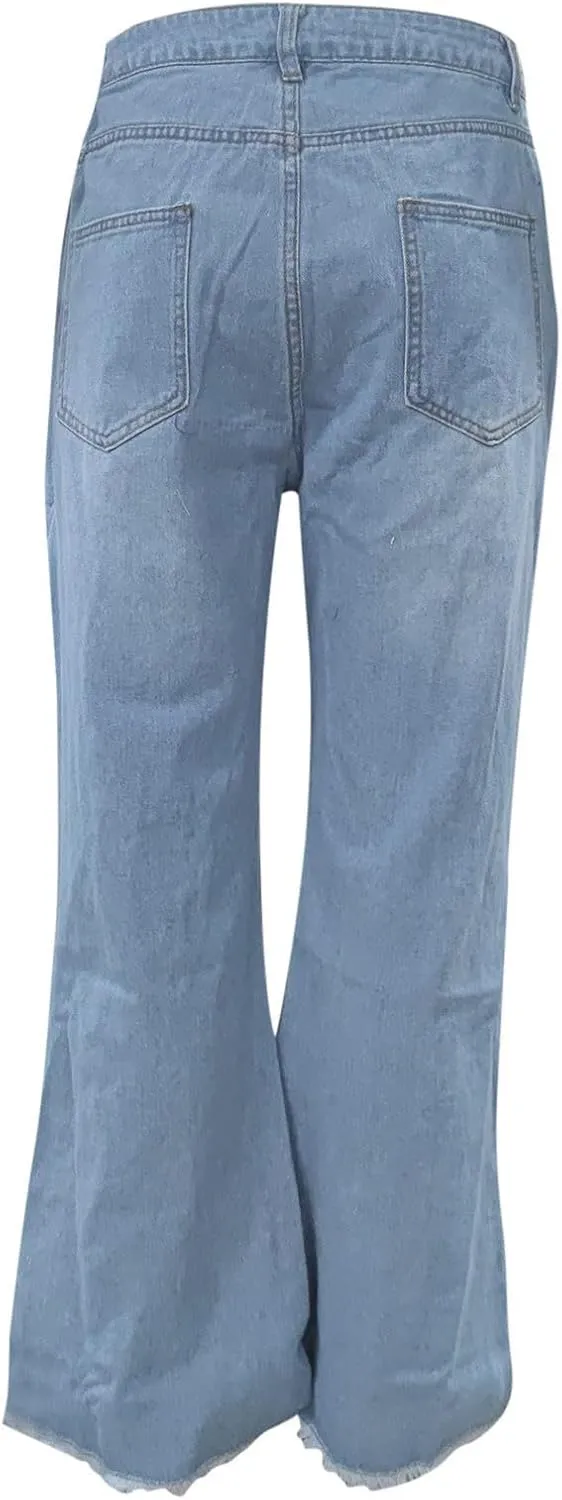 Women's Flare Bell Bottom Jeans Ripped Jeans,Stretch Denim Pants Flare Leg Bootcut Distressed Jeans Y2K Jeans