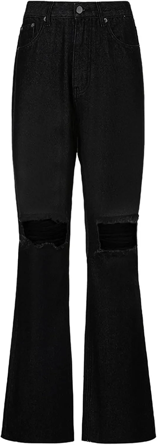 Women's Flare Bell Bottom Jeans Ripped Jeans,Stretch Denim Pants Flare Leg Bootcut Distressed Jeans Y2K Jeans