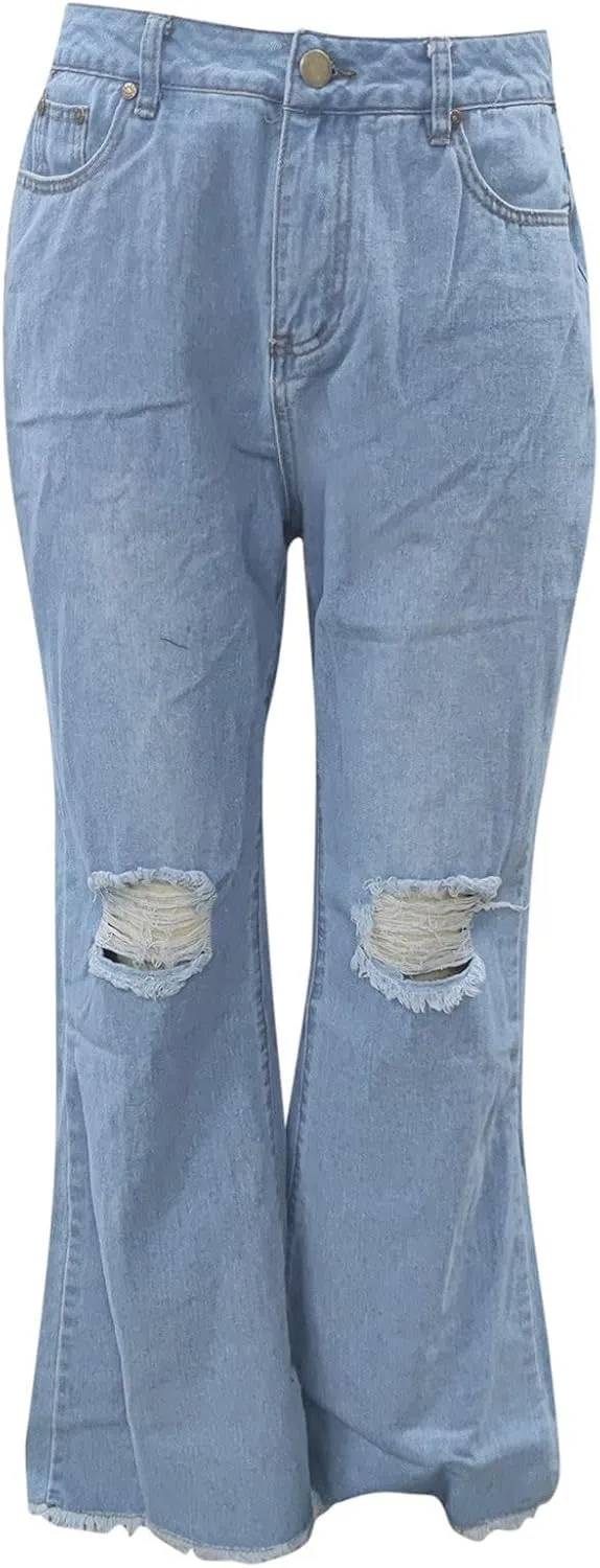Women's Flare Bell Bottom Jeans Ripped Jeans,Stretch Denim Pants Flare Leg Bootcut Distressed Jeans Y2K Jeans