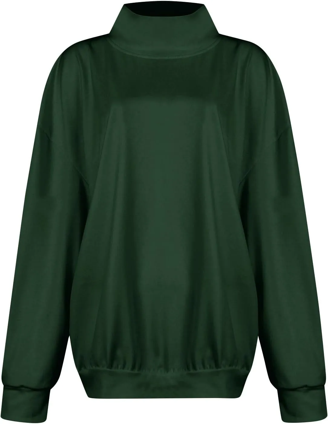 Women's French Terry Sweatshirt Fashion Solid Color Long Sleeve Loose Slit Half Turtleneck Sweatshirt Top, S-3XL