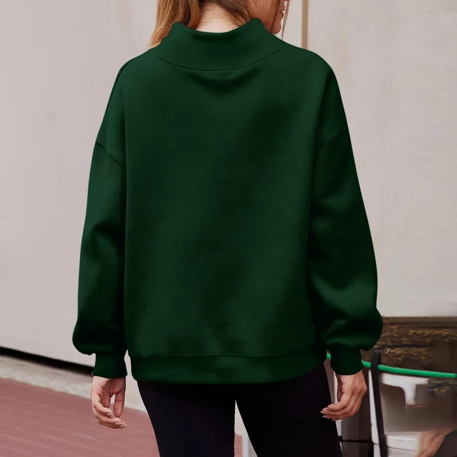 Women's French Terry Sweatshirt Fashion Solid Color Long Sleeve Loose Slit Half Turtleneck Sweatshirt Top, S-3XL