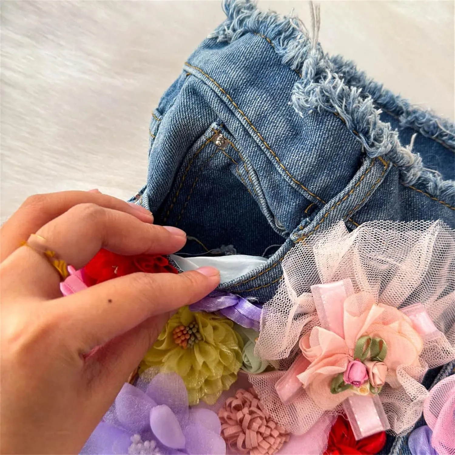 Women's High Waisted Wide Leg Jeans Shorts Sexy Floral Patchwork Denim Shorts