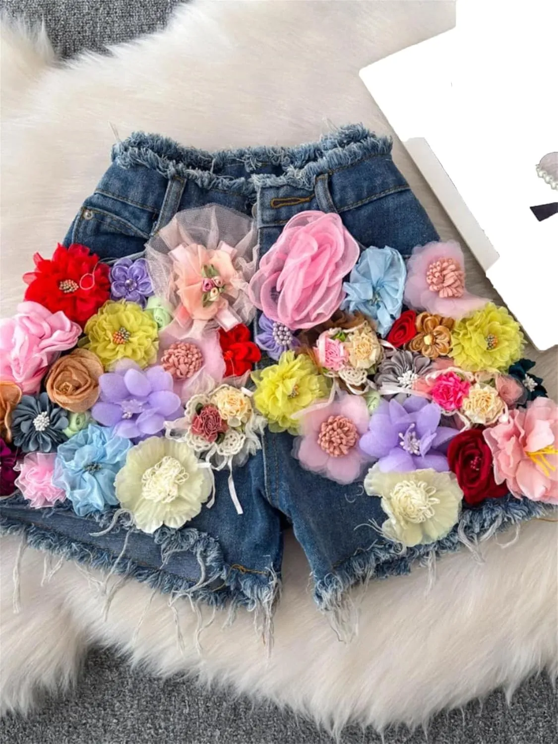 Women's High Waisted Wide Leg Jeans Shorts Sexy Floral Patchwork Denim Shorts