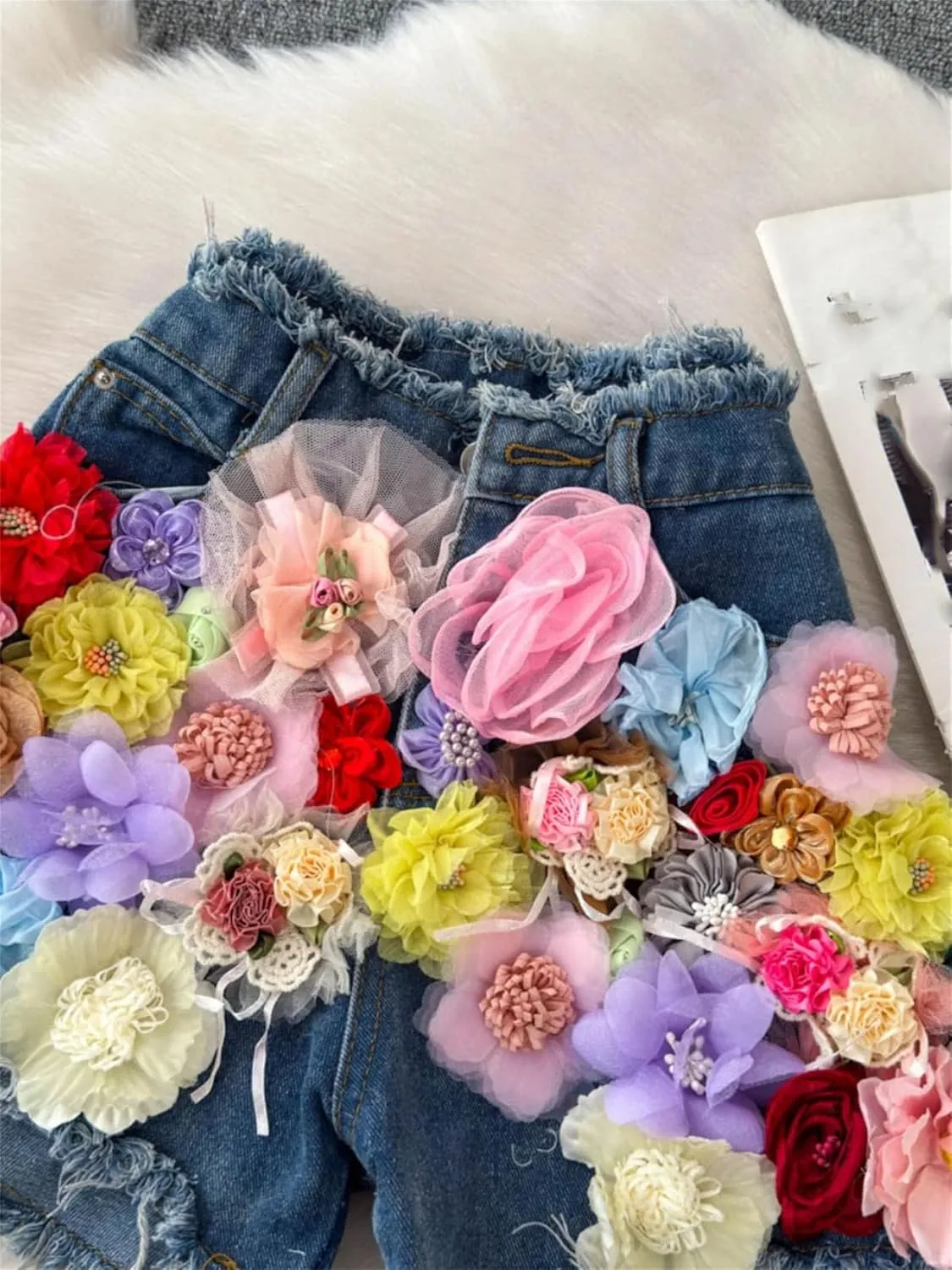Women's High Waisted Wide Leg Jeans Shorts Sexy Floral Patchwork Denim Shorts