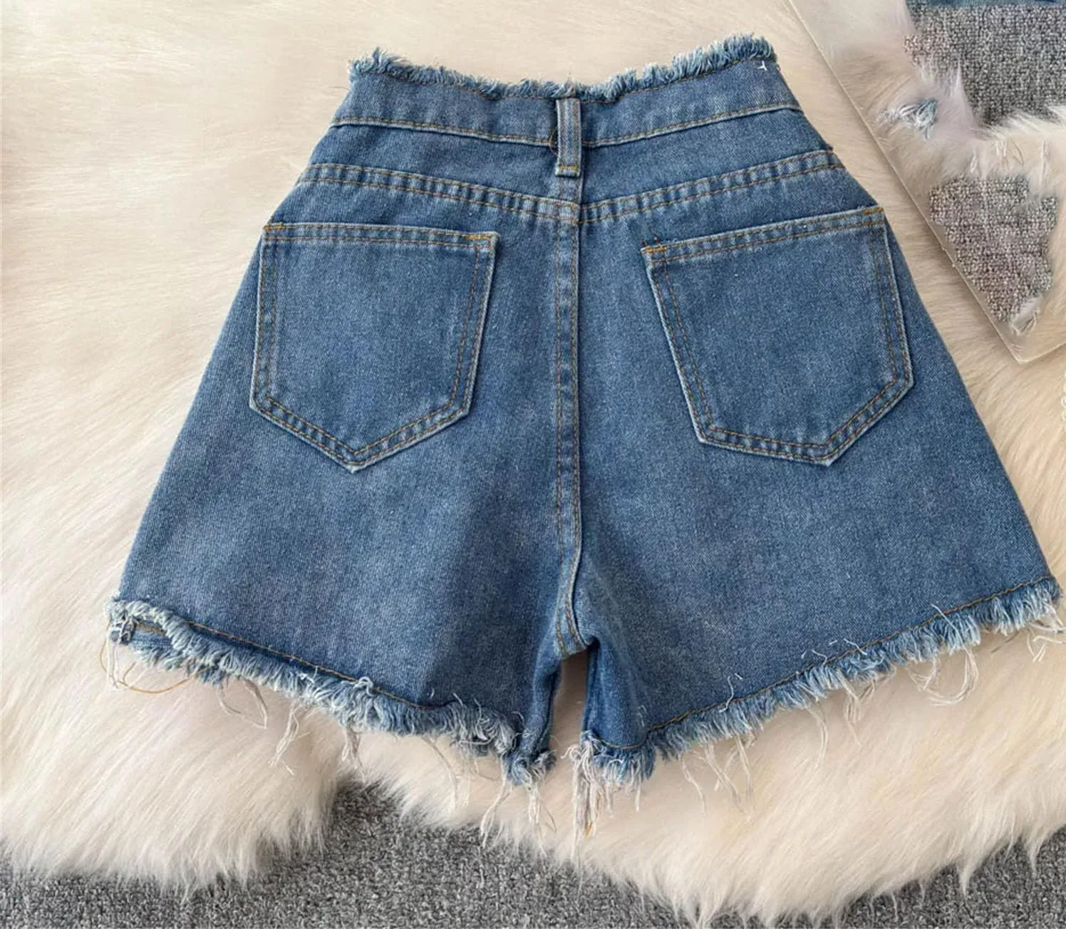 Women's High Waisted Wide Leg Jeans Shorts Sexy Floral Patchwork Denim Shorts