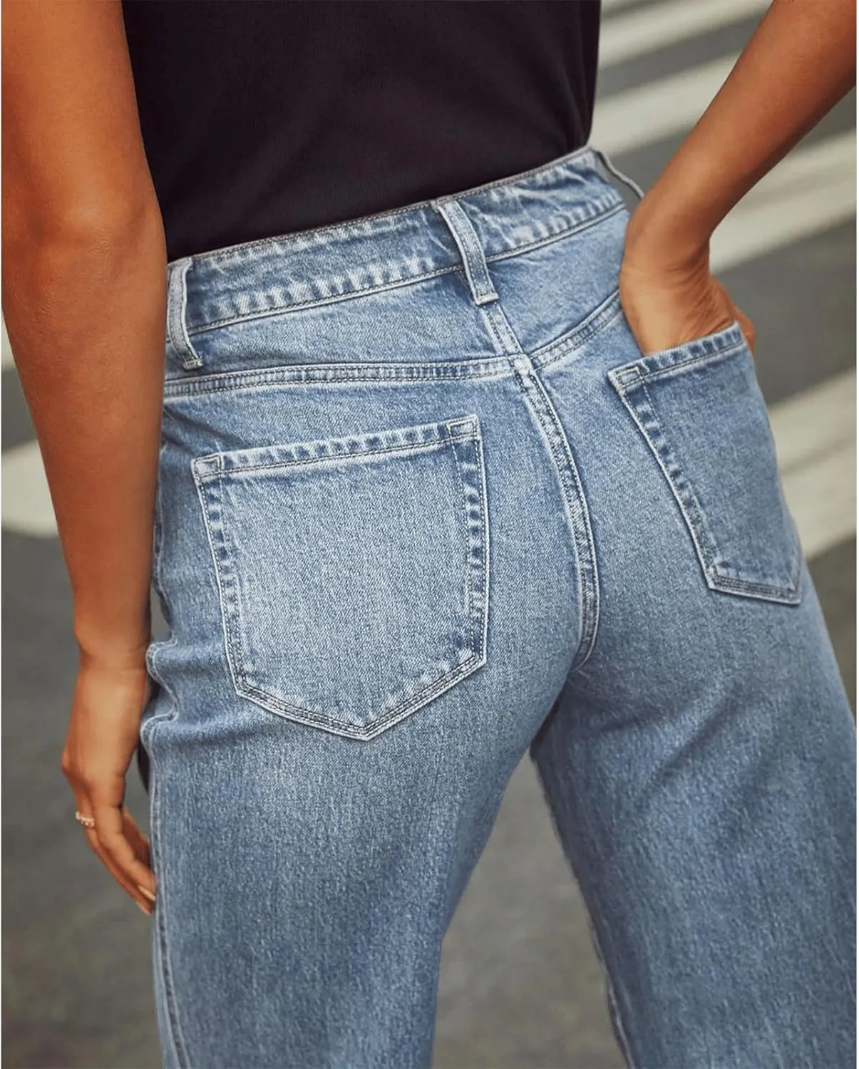 Women's High Waisted Wide Leg Jeans Stretchy Baggy Straight Loose Jeans Casual Washed Denim Mom Pants