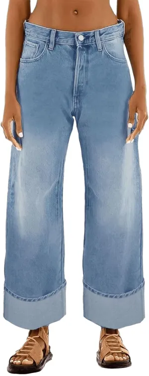 Women's High Waisted Wide Leg Jeans Stretchy Baggy Straight Loose Jeans Casual Washed Denim Mom Pants
