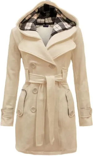 Women's Hooded Trench Coats Fashion Winter Duffle Coat Mid Length Fleece Jackets Winter Warm Windbreaker Outwear