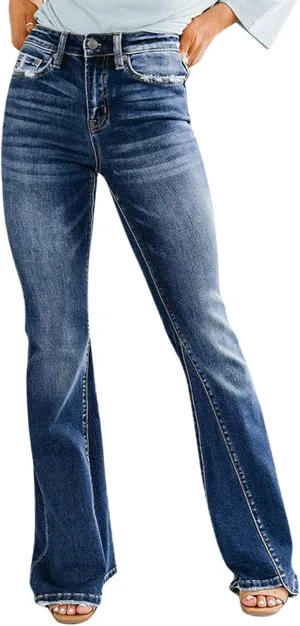 Women's Jeans Solid Color High Waisted Stretch Trim Flare Jeans