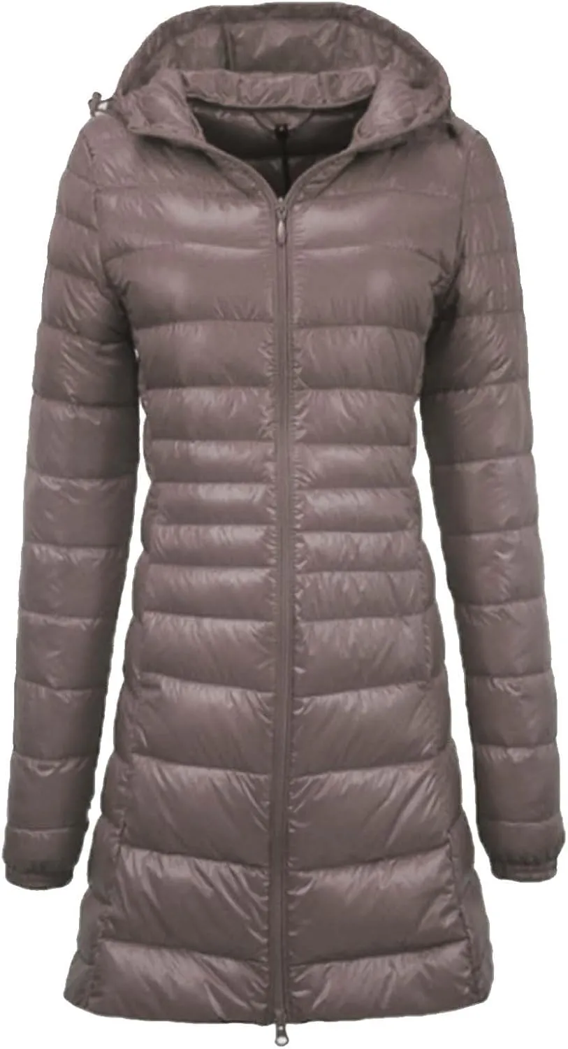 Women's Lightweight Down Jackets Hooded Drawstring Packable Puffer Jacket Windproof Warm Long Puffer 2024 Winter Coat