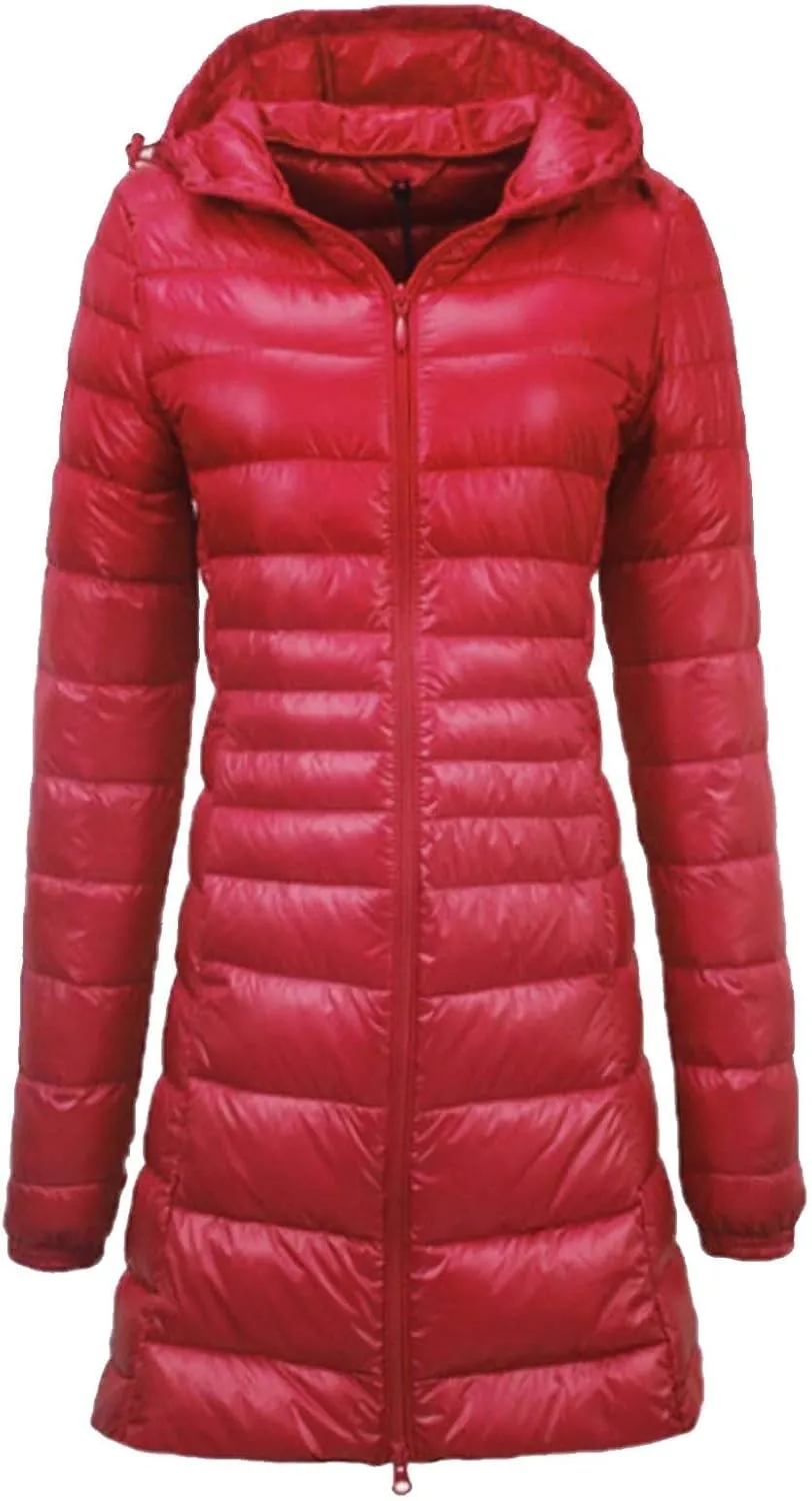 Women's Lightweight Down Jackets Hooded Drawstring Packable Puffer Jacket Windproof Warm Long Puffer 2024 Winter Coat