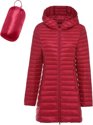 Women's Lightweight Duck Down Puffer Packable Slim Fit Mid Long Down Jackets 2024 Women Warm Winter Coat with Pocket