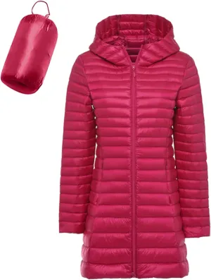 Women's Lightweight Duck Down Puffer Slim Fit Mid Long Packable Down Jacket 2024 Women Winter Warm Coat with Pocket