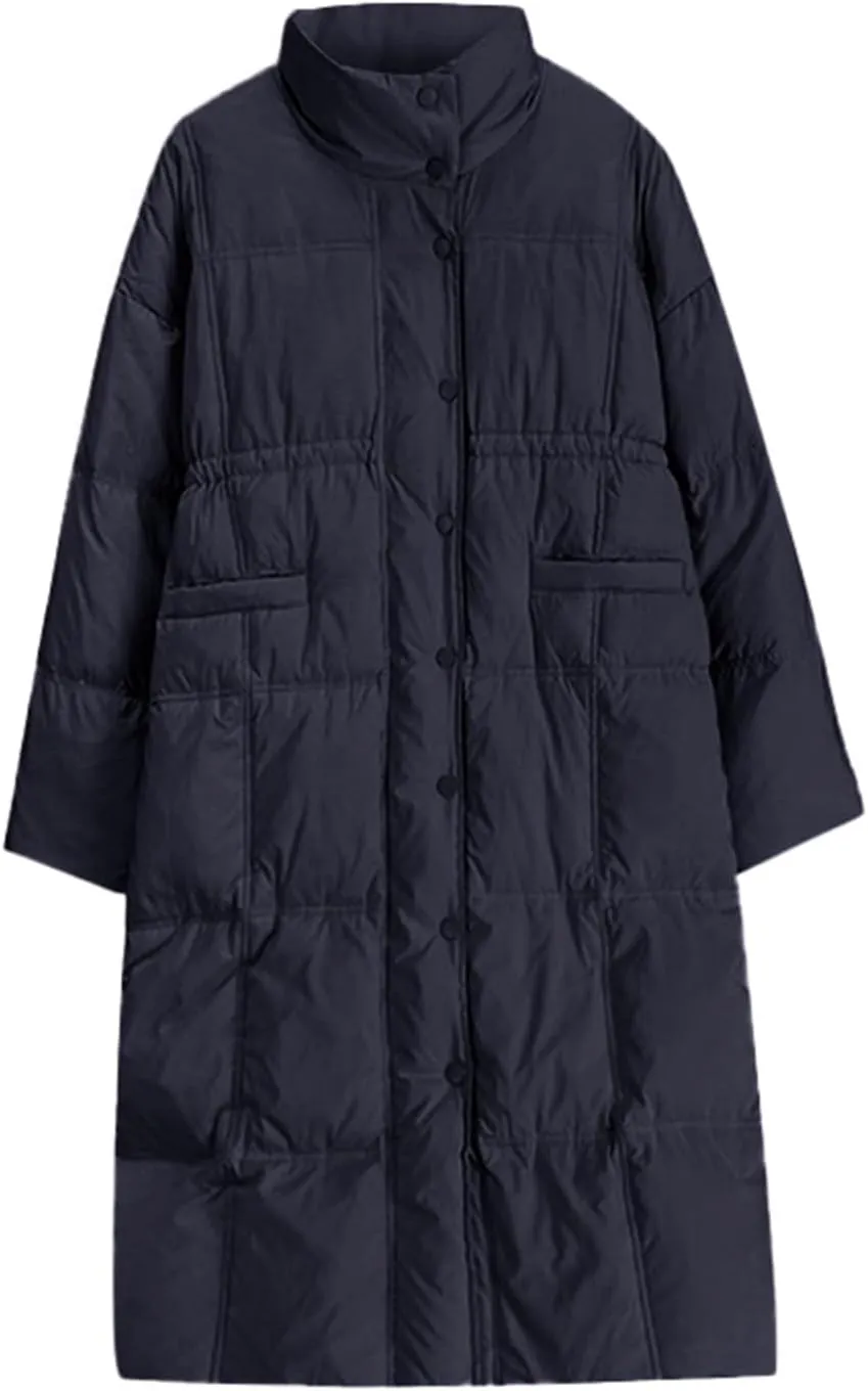 Womens Lightweight Quilted Jackets Long Puffer Down Jacket Thickened Warm Quilted Winter Coat Outerwear with Pockets