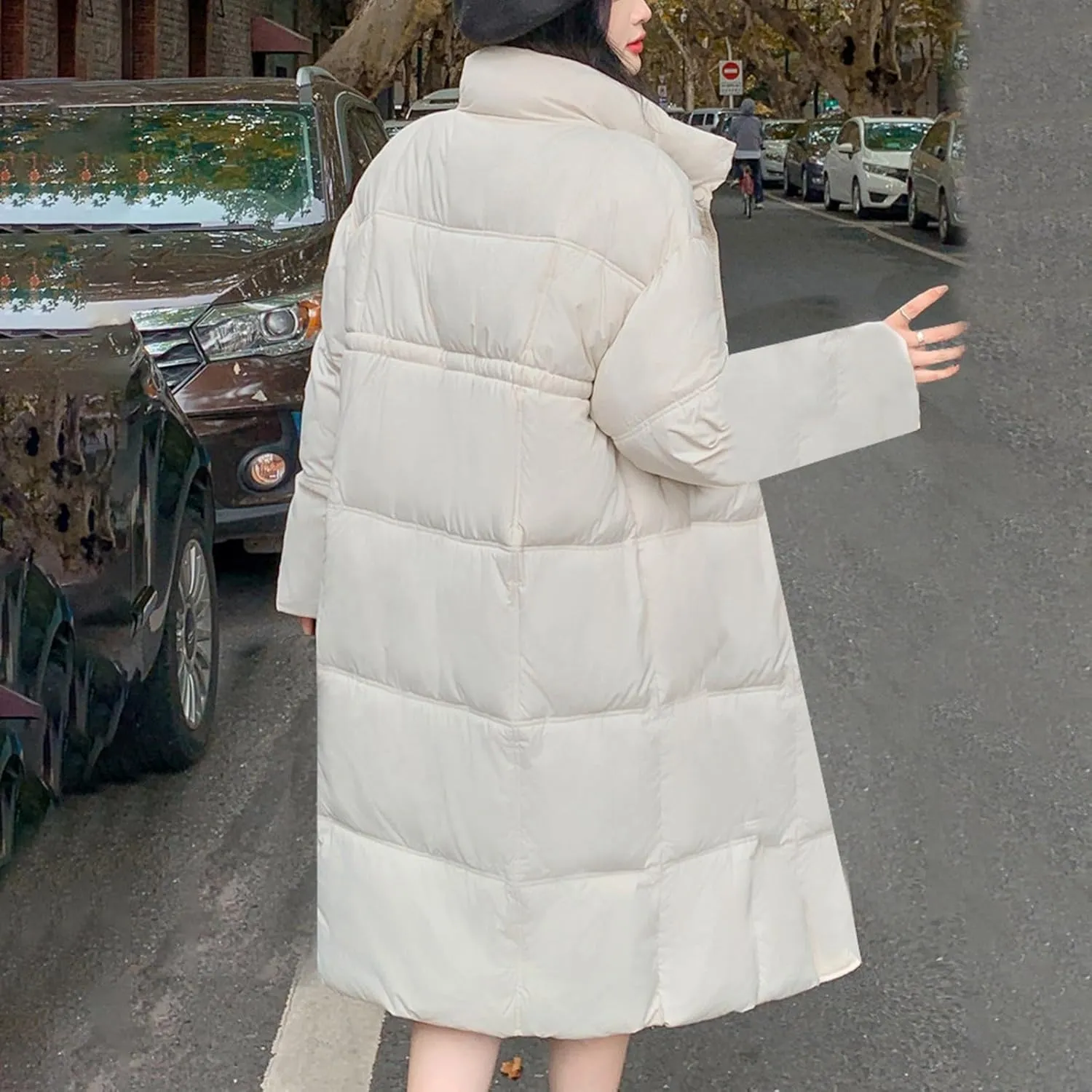 Womens Lightweight Quilted Jackets Long Puffer Down Jacket Thickened Warm Quilted Winter Coat Outerwear with Pockets
