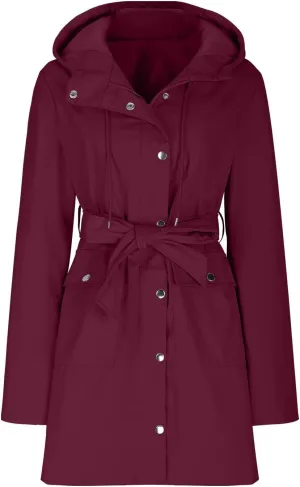 Women's Ligtweight Jackets Anorak Utility Belted Waist Hoodie Zip Up Fall Casual Long Sleeve Coat with Pockets