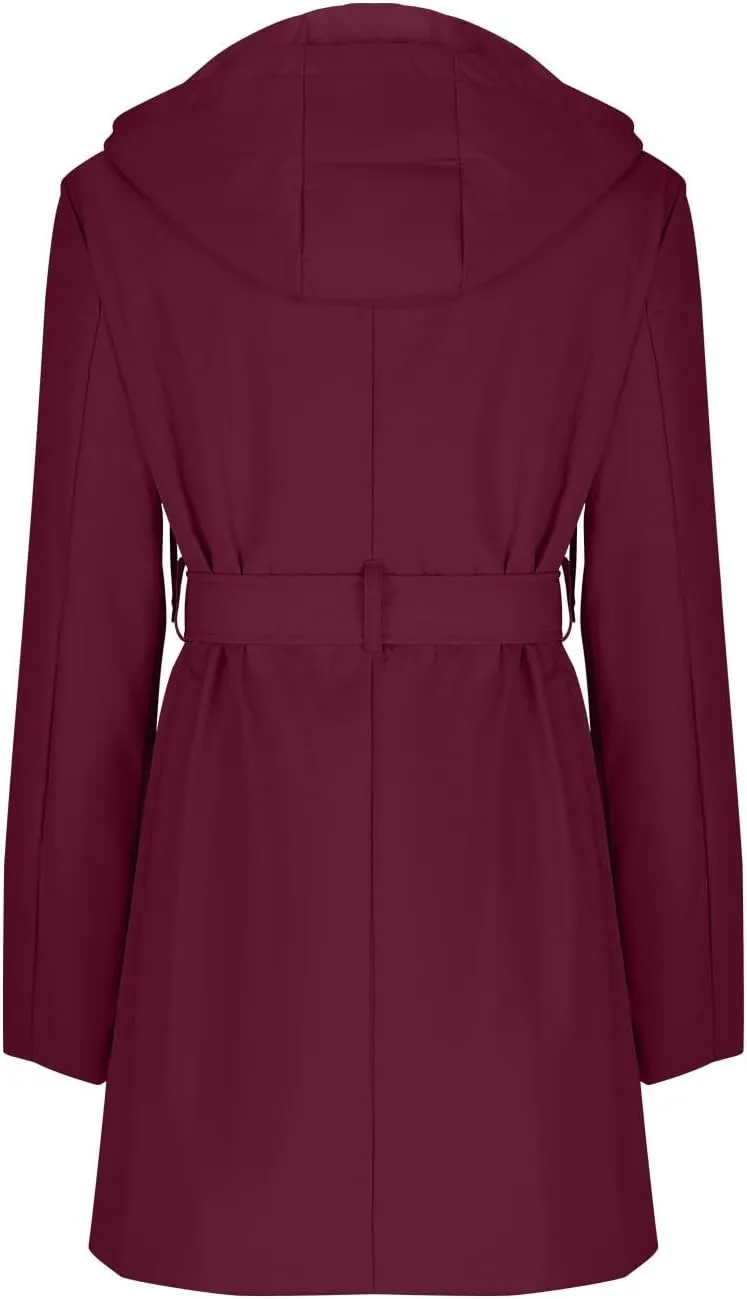 Women's Ligtweight Jackets Anorak Utility Belted Waist Hoodie Zip Up Fall Casual Long Sleeve Coat with Pockets