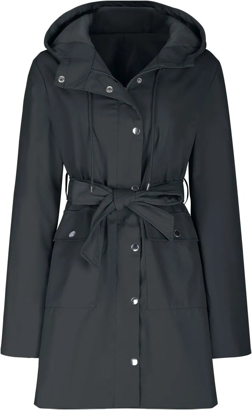 Women's Ligtweight Jackets Anorak Utility Belted Waist Hoodie Zip Up Fall Casual Long Sleeve Coat with Pockets