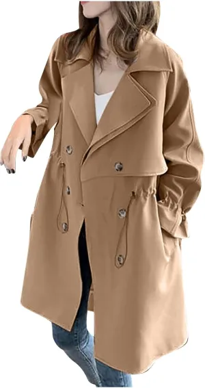 Women's Ligtweight Jackets Anorak Utility Drawstring Waist Hoodie Zip Up Casual Trench Coat Windbreaker with Pockets